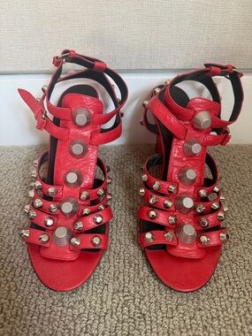 Balenciaga Red Studded Gladiator Sandals